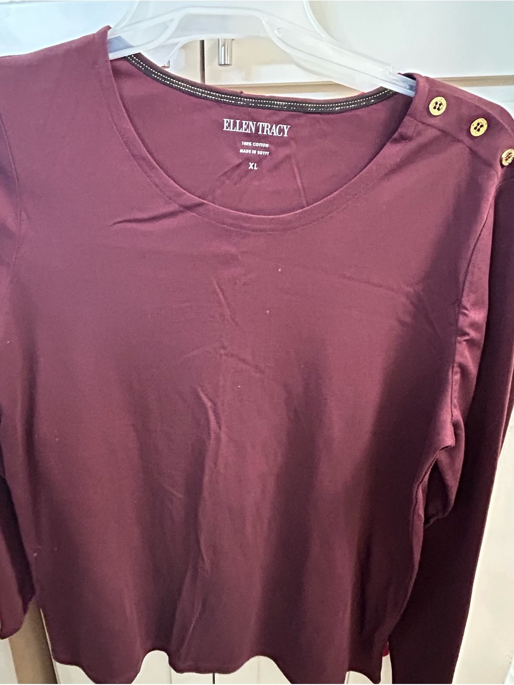 Ellen Tracy 3-Pack Long-Sleeve Shoulder Detail Tops in Purple, Red, and Brown - Picture 4 of 8